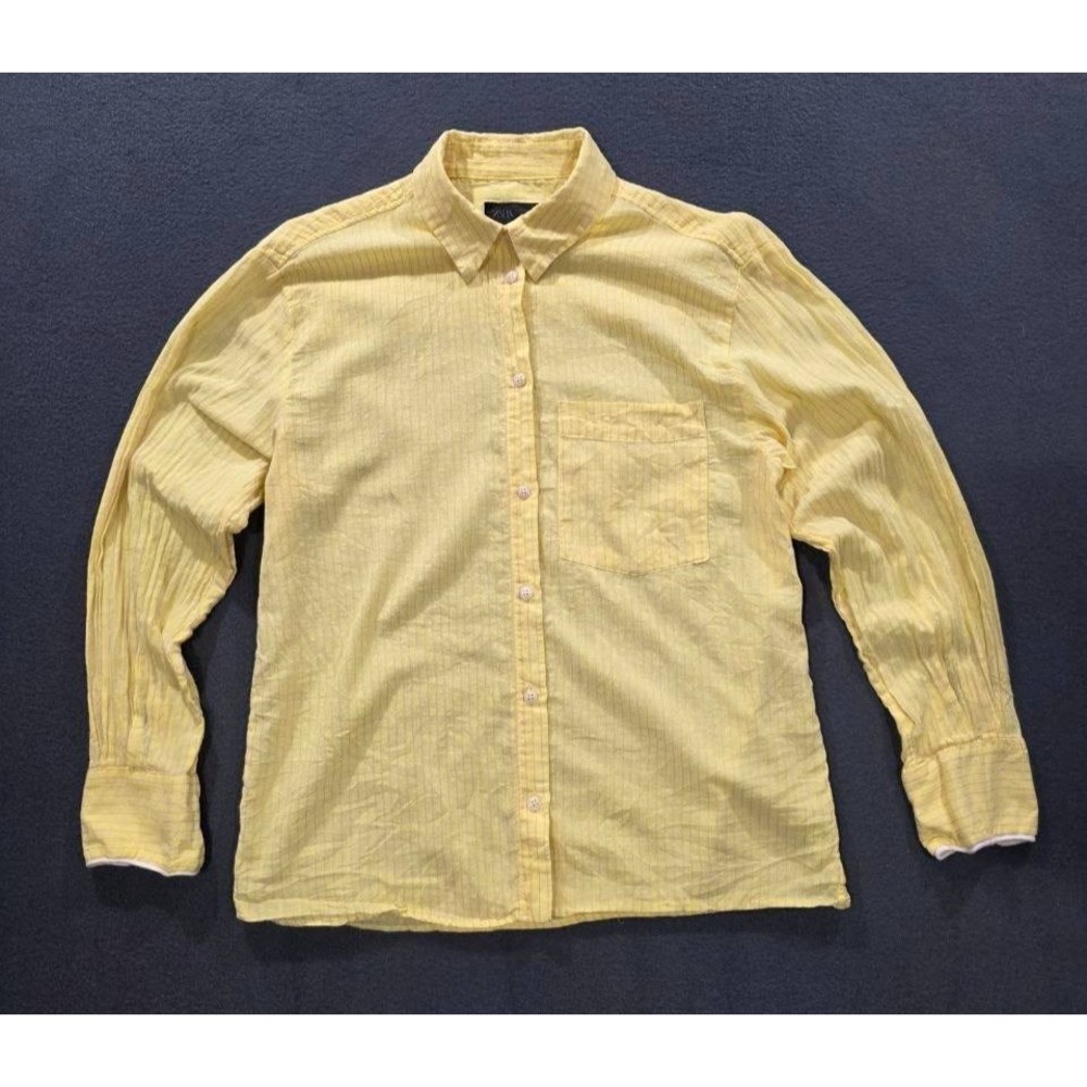 Zara STRIPED SHIRT cotton Y2K LEMON button down Small A009634
